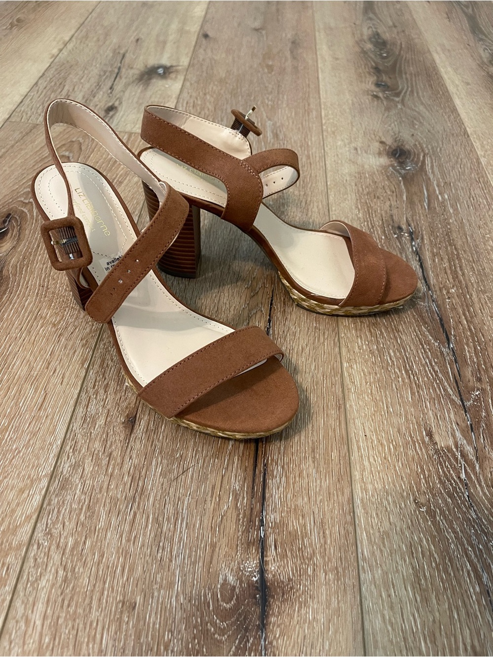 Liz Claiborne brown heeled basket weave sandal